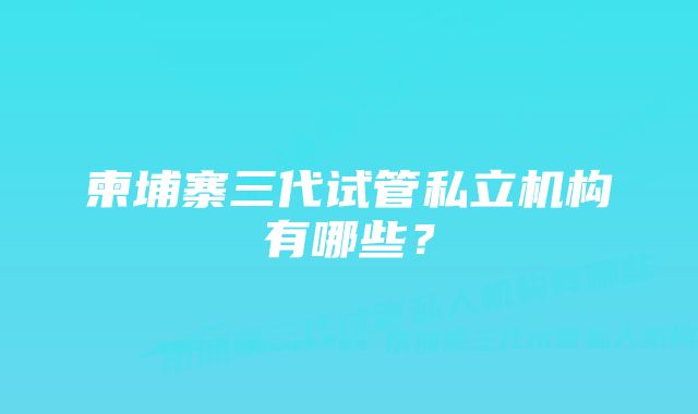 柬埔寨三代试管私立机构有哪些？