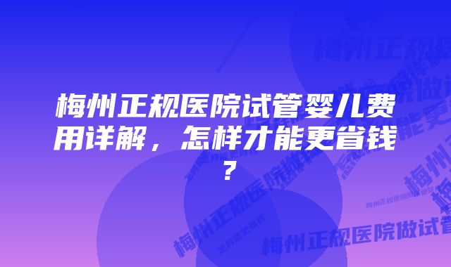 梅州正规医院试管婴儿费用详解，怎样才能更省钱？