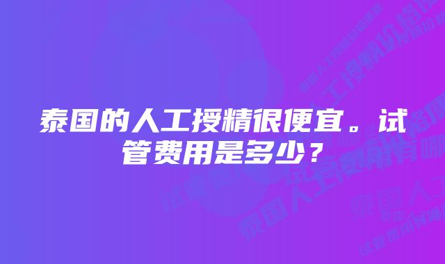 泰国的人工授精很便宜。试管费用是多少？