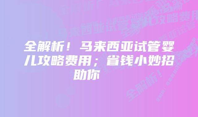 全解析！马来西亚试管婴儿攻略费用；省钱小妙招助你    