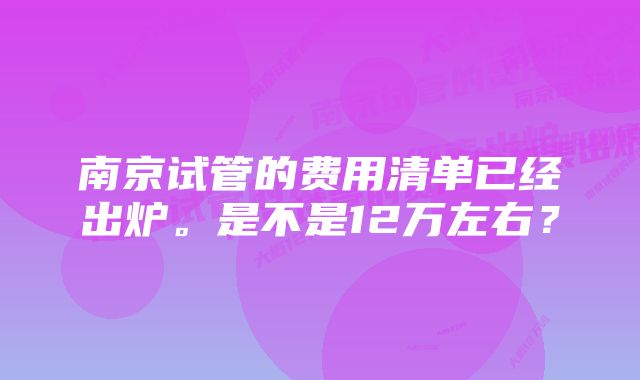 南京试管的费用清单已经出炉。是不是12万左右？