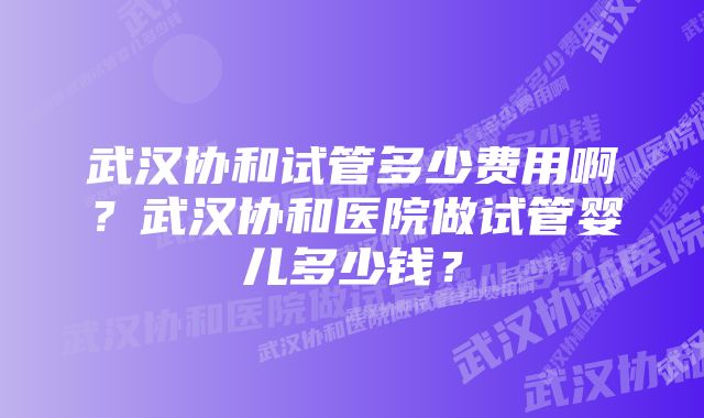 武汉协和试管多少费用啊？武汉协和医院做试管婴儿多少钱？