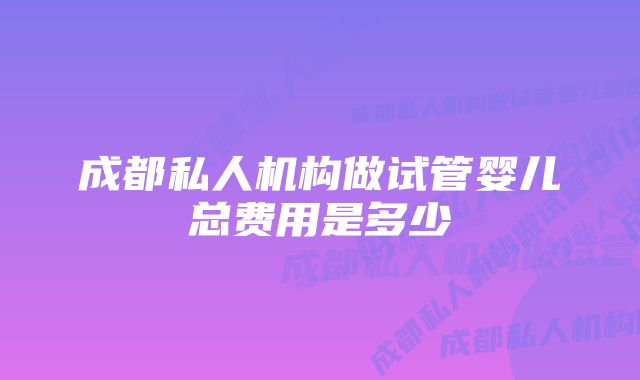 成都私人机构做试管婴儿总费用是多少