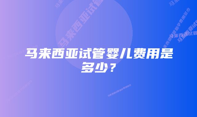 马来西亚试管婴儿费用是多少？