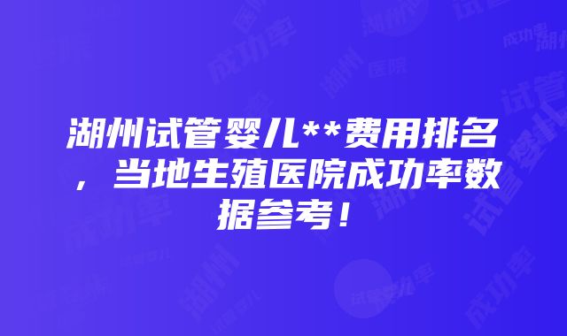 湖州试管婴儿**费用排名，当地生殖医院成功率数据参考！