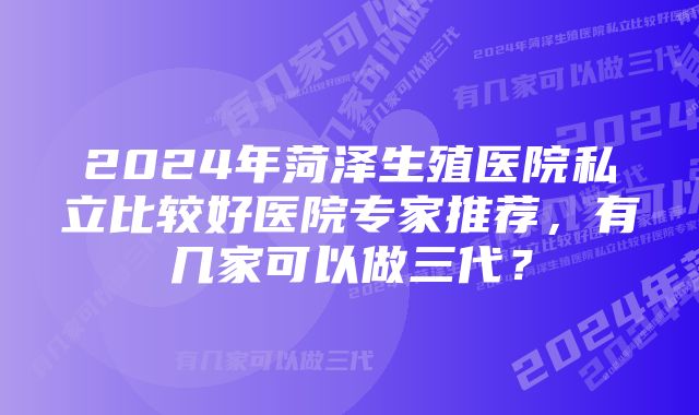 2024年菏泽生殖医院私立比较好医院专家推荐，有几家可以做三代？