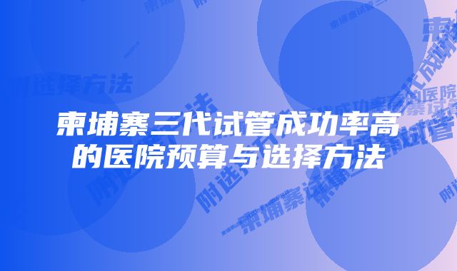 柬埔寨三代试管成功率高的医院预算与选择方法