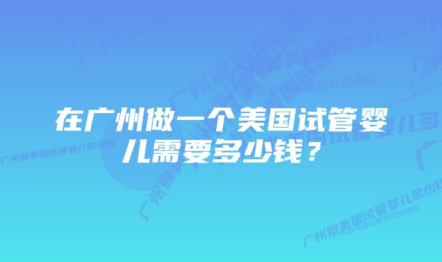 在广州做一个美国试管婴儿需要多少钱？