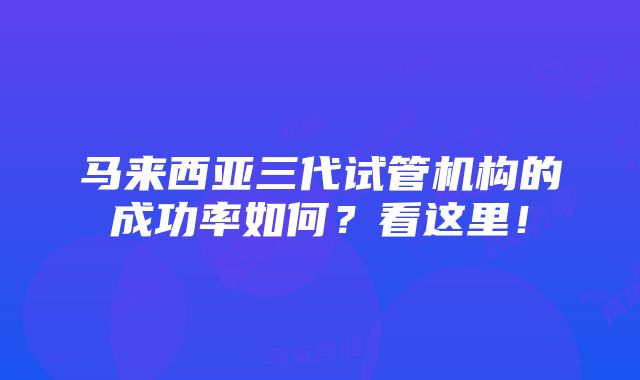 马来西亚三代试管机构的成功率如何？看这里！