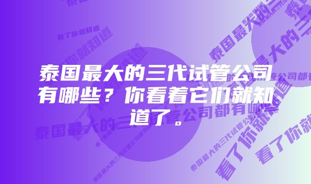 泰国最大的三代试管公司有哪些？你看着它们就知道了。