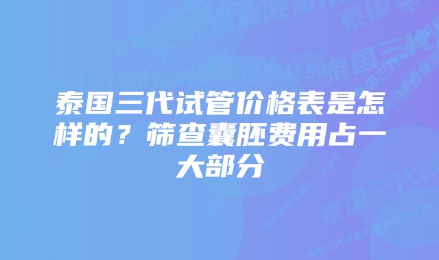 泰国三代试管价格表是怎样的？筛查囊胚费用占一大部分