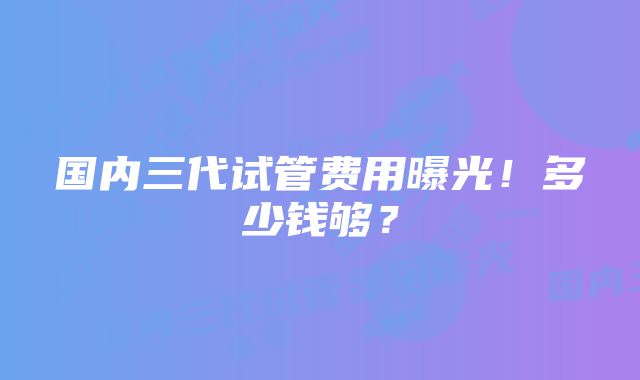 国内三代试管费用曝光！多少钱够？