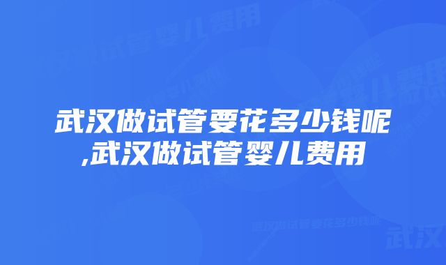 武汉做试管要花多少钱呢,武汉做试管婴儿费用