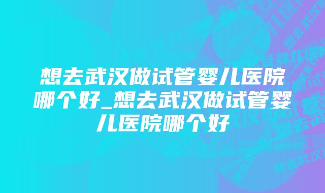 想去武汉做试管婴儿医院哪个好_想去武汉做试管婴儿医院哪个好