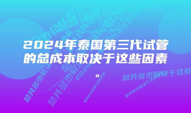 2024年泰国第三代试管的总成本取决于这些因素。