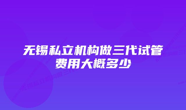 无锡私立机构做三代试管费用大概多少