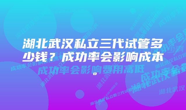 湖北武汉私立三代试管多少钱？成功率会影响成本。