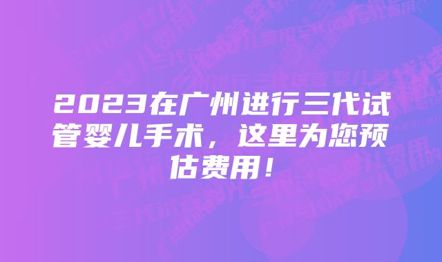 2023在广州进行三代试管婴儿手术，这里为您预估费用！