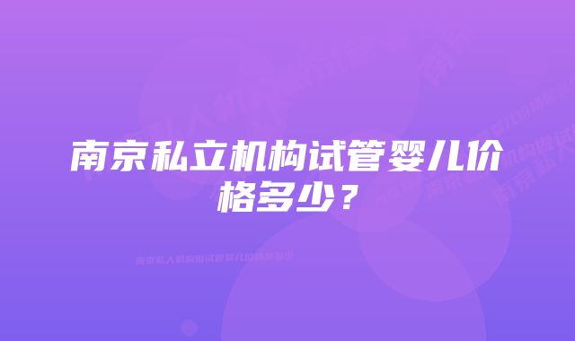 南京私立机构试管婴儿价格多少？