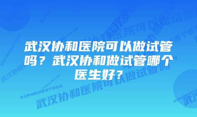 武汉协和医院可以做试管吗？武汉协和做试管哪个医生好？