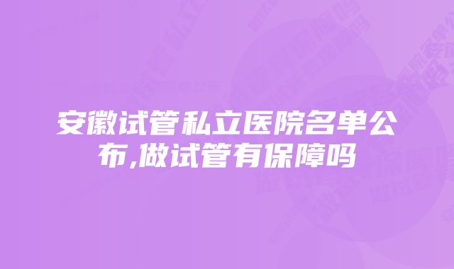 安徽试管私立医院名单公布,做试管有保障吗