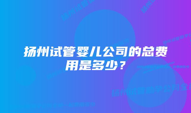 扬州试管婴儿公司的总费用是多少？