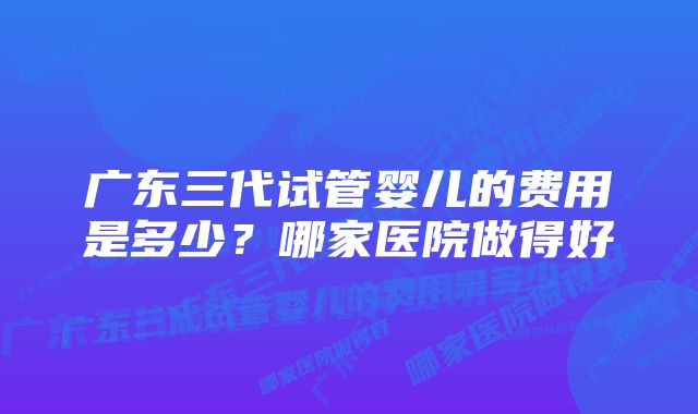 广东三代试管婴儿的费用是多少？哪家医院做得好