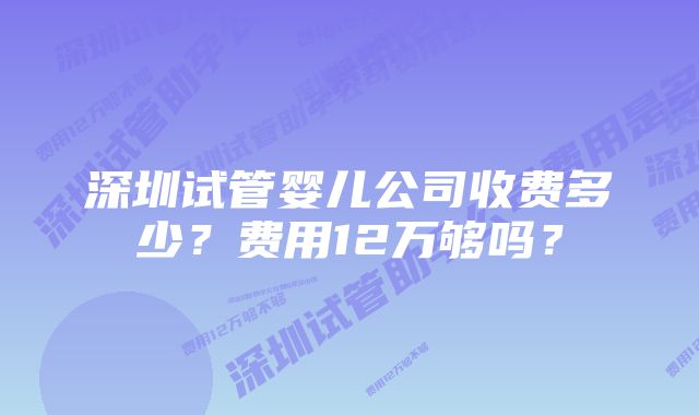 深圳试管婴儿公司收费多少？费用12万够吗？