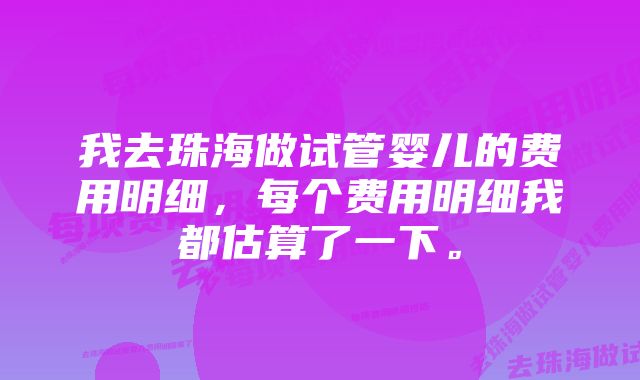 我去珠海做试管婴儿的费用明细，每个费用明细我都估算了一下。