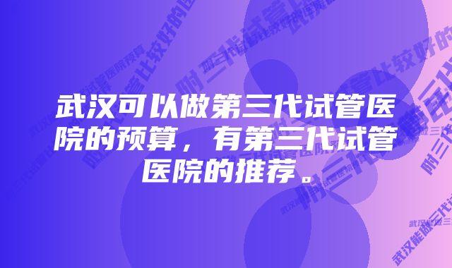 武汉可以做第三代试管医院的预算，有第三代试管医院的推荐。