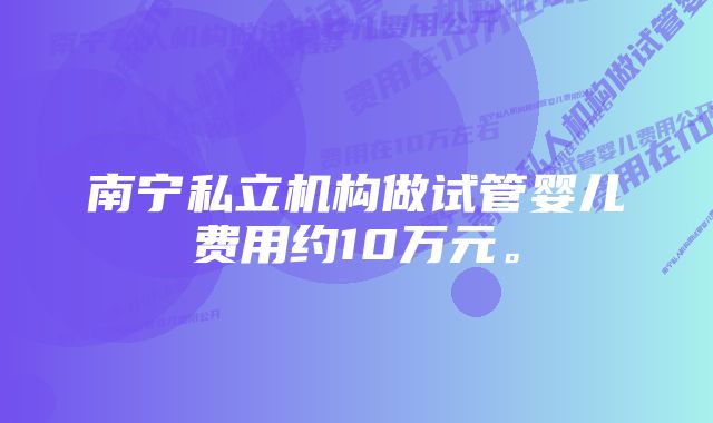 南宁私立机构做试管婴儿费用约10万元。