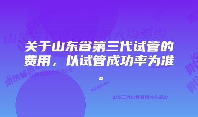 关于山东省第三代试管的费用，以试管成功率为准。