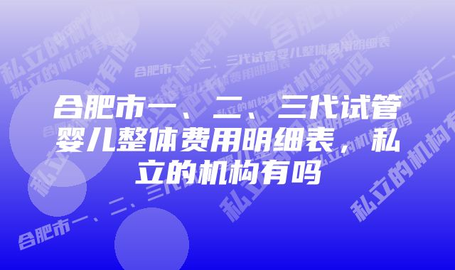 合肥市一、二、三代试管婴儿整体费用明细表，私立的机构有吗