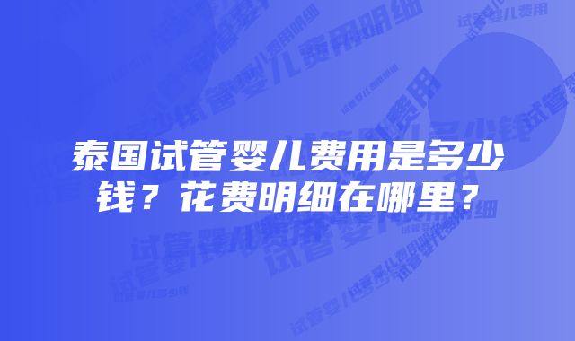 泰国试管婴儿费用是多少钱？花费明细在哪里？