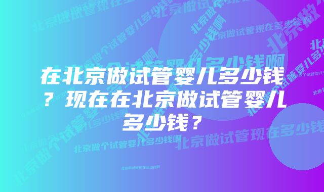 在北京做试管婴儿多少钱？现在在北京做试管婴儿多少钱？