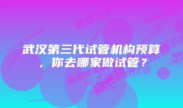 武汉第三代试管机构预算，你去哪家做试管？