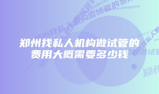 郑州找私人机构做试管的费用大概需要多少钱