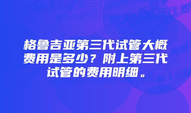 格鲁吉亚第三代试管大概费用是多少？附上第三代试管的费用明细。