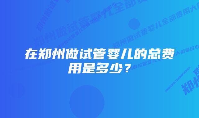 在郑州做试管婴儿的总费用是多少？