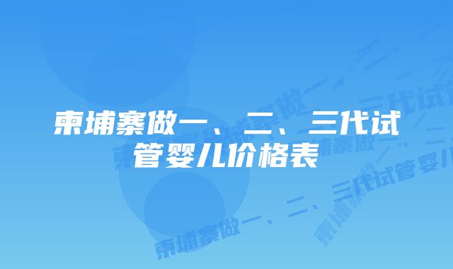 柬埔寨做一、二、三代试管婴儿价格表