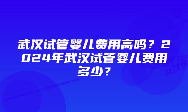 武汉试管婴儿费用高吗？2024年武汉试管婴儿费用多少？