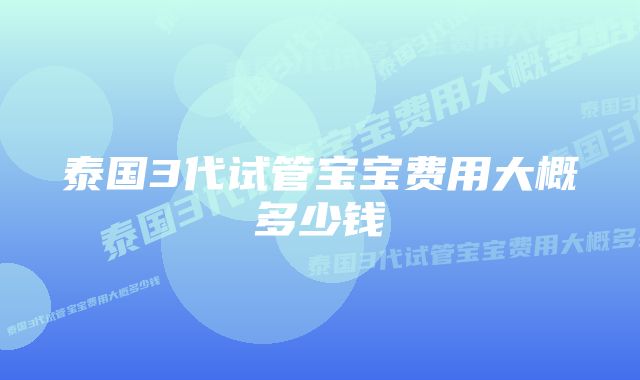 泰国3代试管宝宝费用大概多少钱