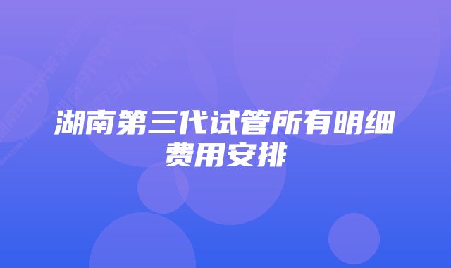 湖南第三代试管所有明细费用安排