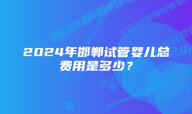 2024年邯郸试管婴儿总费用是多少？