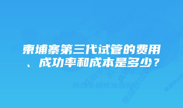 柬埔寨第三代试管的费用、成功率和成本是多少？