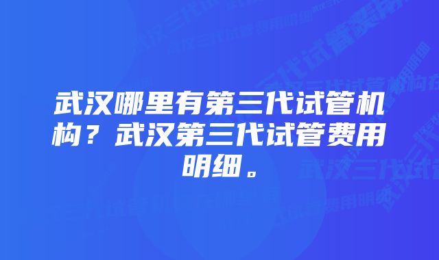 武汉哪里有第三代试管机构？武汉第三代试管费用明细。