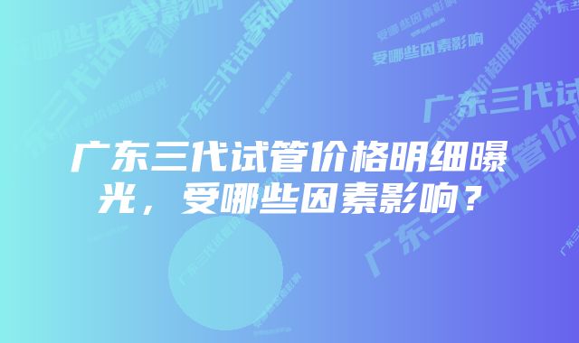 广东三代试管价格明细曝光，受哪些因素影响？