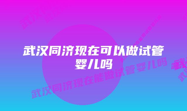 武汉同济现在可以做试管婴儿吗