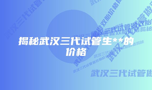 揭秘武汉三代试管生**的价格