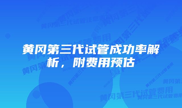 黄冈第三代试管成功率解析，附费用预估